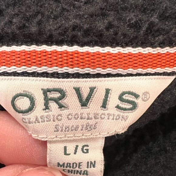 Men’s Heavyweight Fleece Jacket Black Full Zip Warm Outdoor Essential L Orvis - Picture 7 of 9